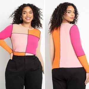 NEW Eloquii Pink Orange Patchwork Color Block‎ Top, size 18/20